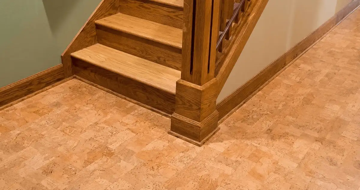 End of a staircase with cork flooring in El Paso, TX