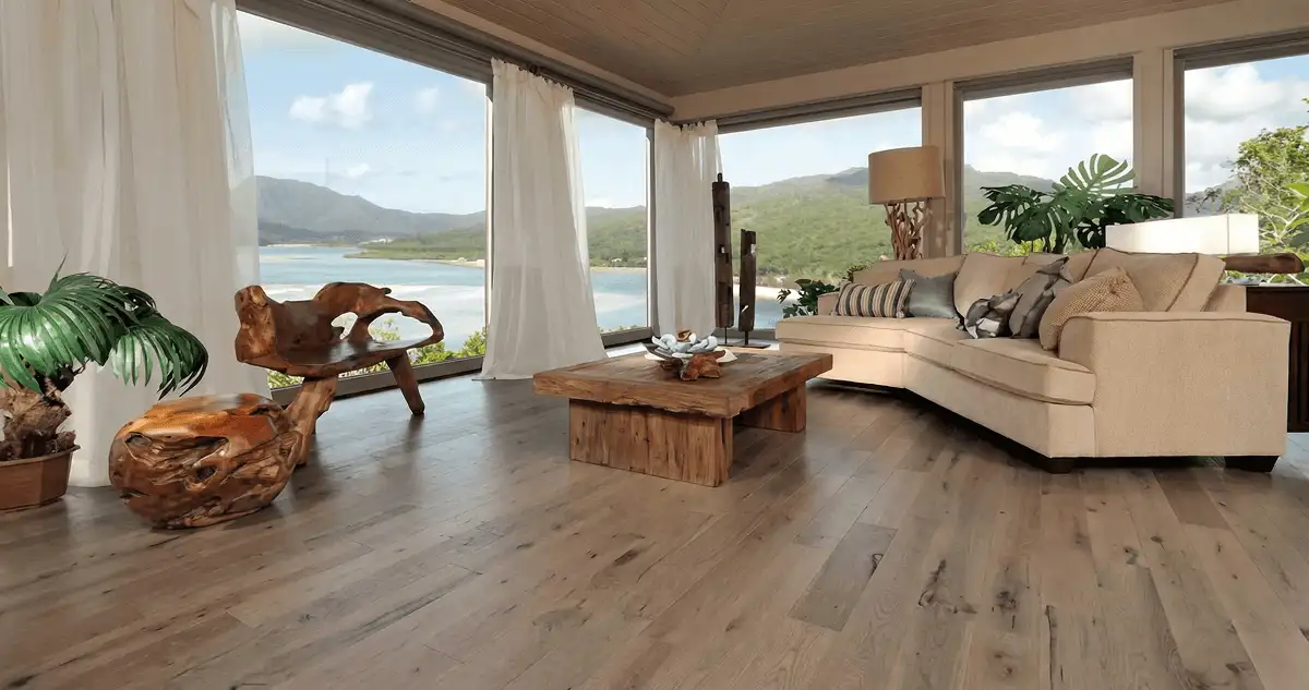 Professionally installed vinyl flooring in a modern living room with large windows in El Paso, TX